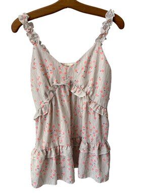 The Nines Tank Top Size Small Ruffle Floral Babydoll Blouse Boho Cottage NEW